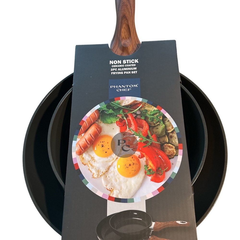 Phantom Chef PC-013G-001 Black 8 Inch And 11 Inch Fry Pans Ceramic Coated Pair